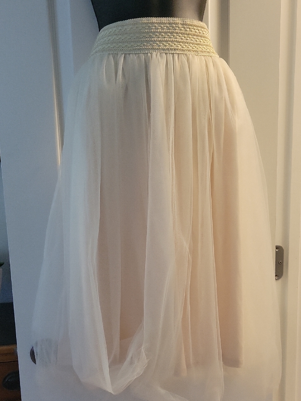 Light Cream Tulle  Skirt with Smocked Elastic Waist